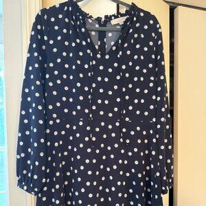 LOFT navy blue polka dot print dress NWOT Size 10